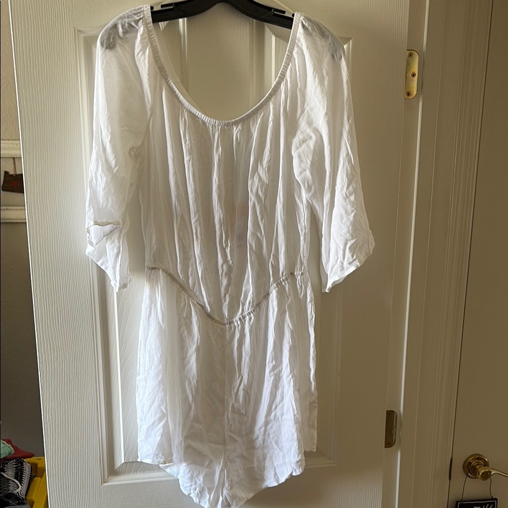 Kona Sol NWT On/Off Shoulder White Swim Cover Up Romper size‎ L